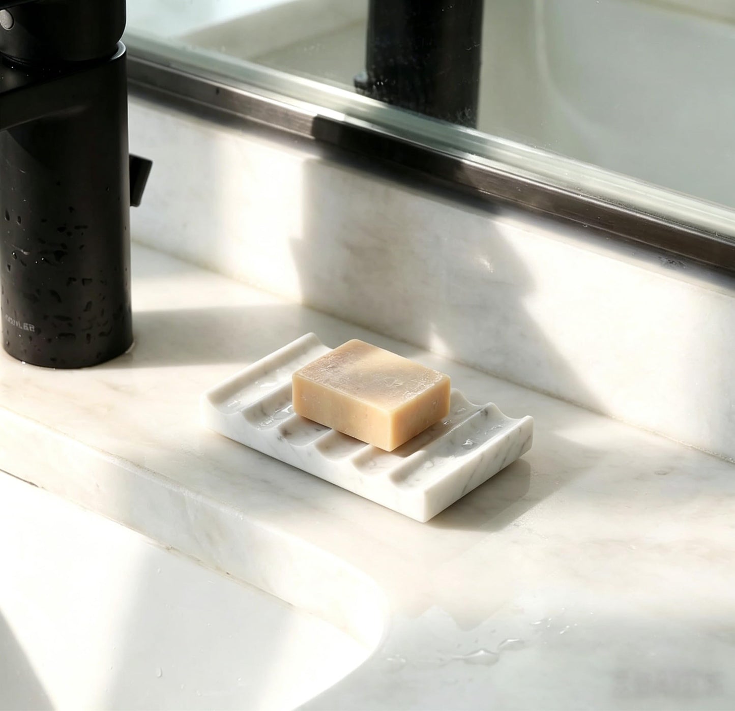 Soap Holder, Luxury Marble Soap Dish for Shower, Bathroom Tray with Creative Wavy Design,Easy Cleaning Marble Tray for Kitchen Sink
