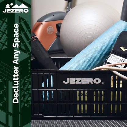 JEZERO Black 6-Pack Harvest Storage Crate – Stackable Plastic Tote Box for Fruit & Vegetables, Kitchen, Pantry, Closet, Car & Outdoor Use | Open Utility Bin, 20" x 12" x8"