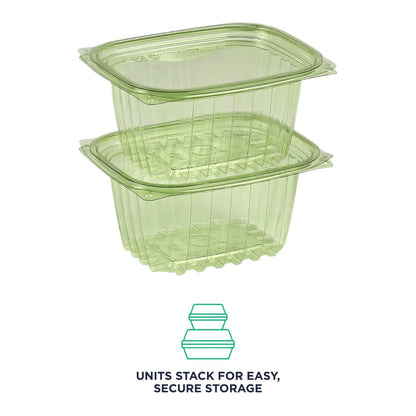 ECO PRODUCTS Compostable 16oz Rectangular Deli Containers With Lids, Case of 300, Veridian Clear Green Meal Prep, Made from PLA, A Renewable Material Made from Plants, One Lid Fits All