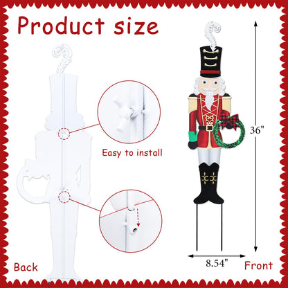 Christmas Yard Sign Decorations Outdoor Christmas Nutcracker Wreath Yard Signs with Metal Stakes for Xmas Holiday Party Lawn Sign Garden Decor Outdoor Yard Signs