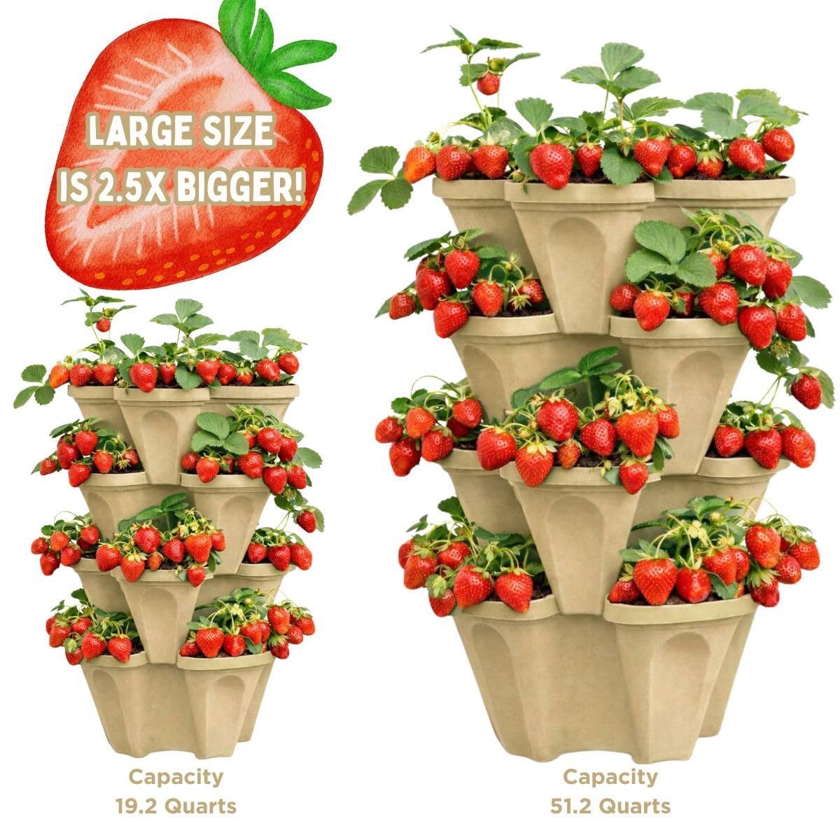 Stackable Vertical Planter Tower, 4 Tier Strawberry Planter,16 Plant Sites, Space Saving Garden Planter for Vegetables & Herbs, Indoor Outdoor, Made in USA (Desert Sand)