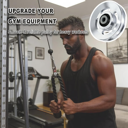 Wozafepp 4Pcs 90mm Aluminum Alloy Gym Pulley Wheel, Universal Silent Cable Machine Pulley, Heavy Duty Bearing Pulley for Home Gym Equipment, Fitness Pulldown Attachments Replacement Parts (Silver)