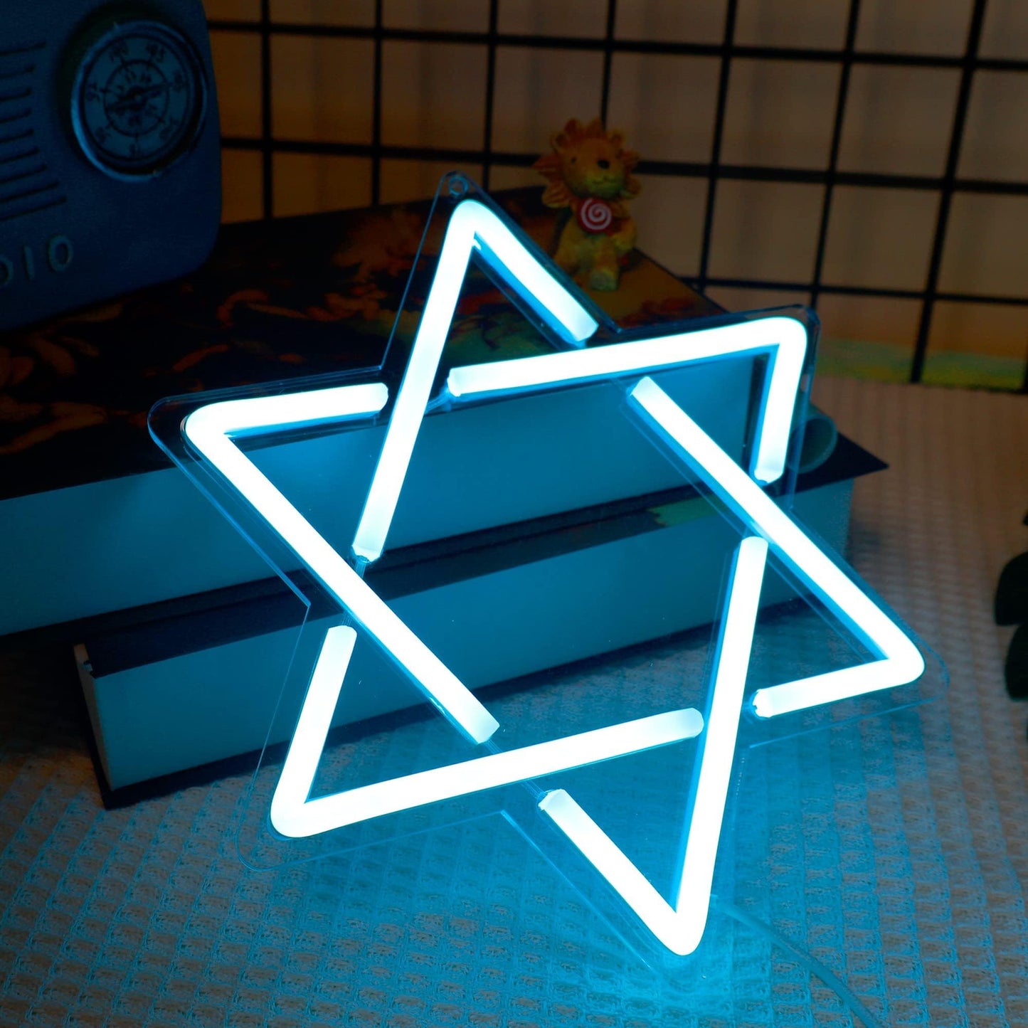 Attivolife Star of David Neon Sign, Hanukkah Decoration Jewish Star Blue Neon Light, LED Wall Decor for Home Office, Housewarming Birthday Gifts for Jews Judaism Women