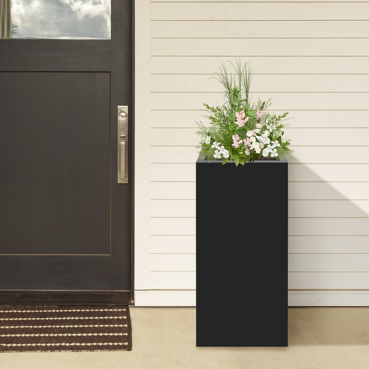 Tall Metal Planter with Removable Inner Shelf, Steel Raised Garden Bed in Black, Heavy Duty Freestanding Flower Box for Indoor Outdoor, Large Plant Container for Patio Balcony, 30 Inch Tall