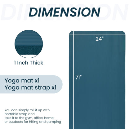 Signature Fitness Yoga Mat,Pilates & Exercise Mat,Extra Thick 1" High-Density Foam Workout Mat with Easy-Cinch Carrying Strap for Home & Gym Workouts,Navy Blue