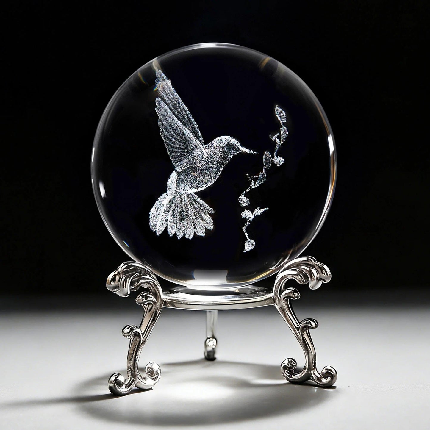 HDCRYSTALGIFTS 3D Laser Engraved Bird Crystal Ball with Stand Paperweight Gift for Women Mom 60mm Crystal Bird Figurine Glass Animal Decorative Ball for Home Room Office Decoration