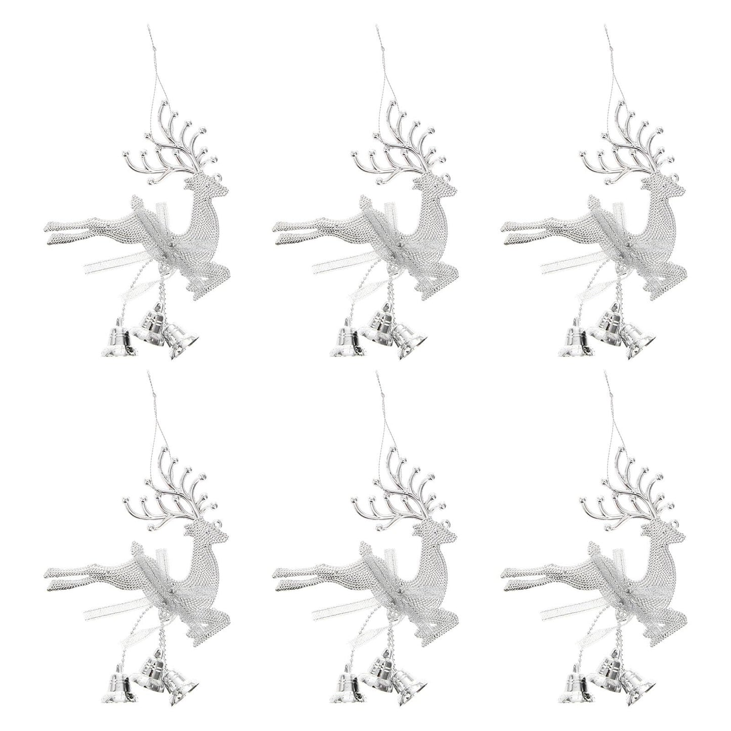 STOBOK Christmas Tree Bell Ornaments Xmas Bell Hollow Reindeer Hanging Decorations Wall Fireplace Window Hanging Christmas Party Supplies 6pcs (Silver)