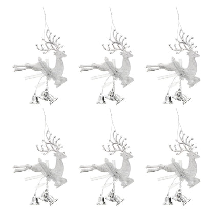 STOBOK Christmas Tree Bell Ornaments Xmas Bell Hollow Reindeer Hanging Decorations Wall Fireplace Window Hanging Christmas Party Supplies 6pcs (Silver)