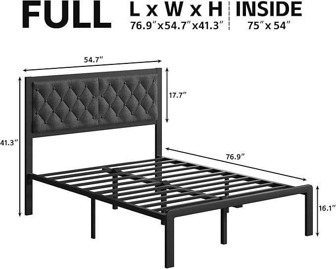 Fluest Full Bed Frame with Headboard Linen Upholstered Bed Frame Platform