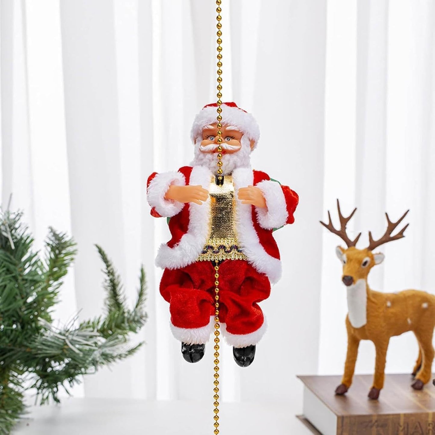 Climbing Santa On Rope,Santa Claus Musical Climbing Rope,Santa Climbing Rope, Christmas Hanging Ornament for Tree, Window, Wall, Home Décor (1Pcs)