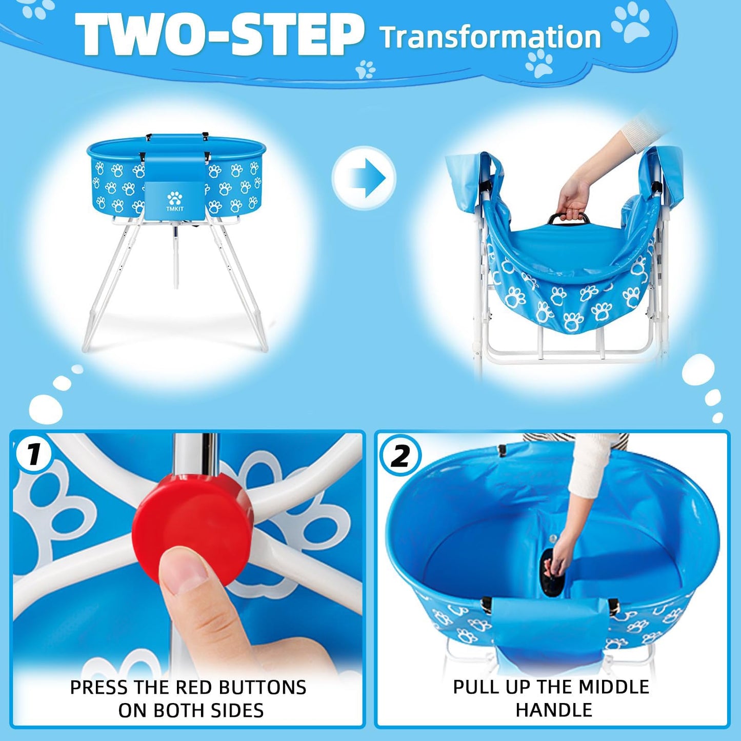 Tmkit Dog Bathtub, Elevated Dog Bath Tub for Pet Bathing Shower and Grooming. Portable, Foldable with Safety Lock, Professional Pet Dog Washing Station for Small, Medium, Large Dogs Cats, No Backache