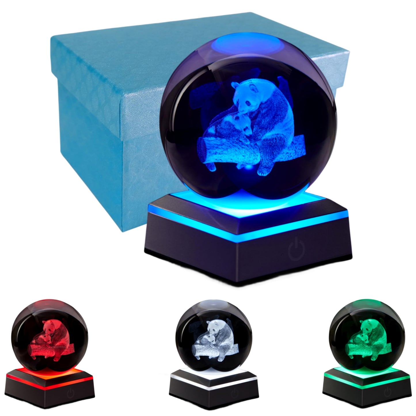 DIGFPWT Panda Crystal Ball Lamp,3.15 inch 3D Panda Crystal Ball Night Light with LED Colorful Lighting Touch Base, Panda Lamp Gift for Friends (Panda)
