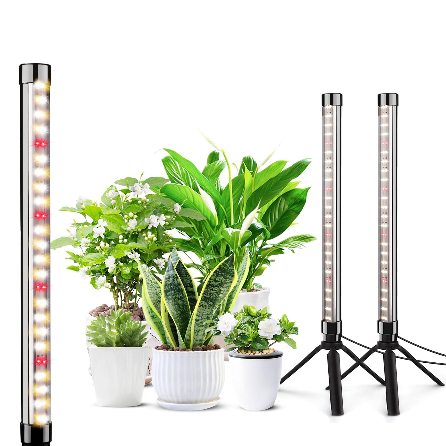 Yeenhoopy 2 Pack Grow Lights for Indoor Plants, Height Adjustable with On/Off Switch and Timer, Vertical Plants Grow Light for Indoor Plant Growth and Flowering