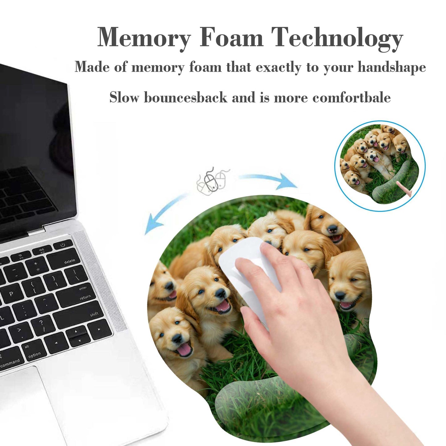 Dog Ergonomic Mouse Pad with Wrist Rest,Gaming Mouse Pad with Wrist Support, Funny Mouse Pads for Desk, Computer Mousepad with Non-Slip Pain Relief PU Base, Cute Office Desk Accessories