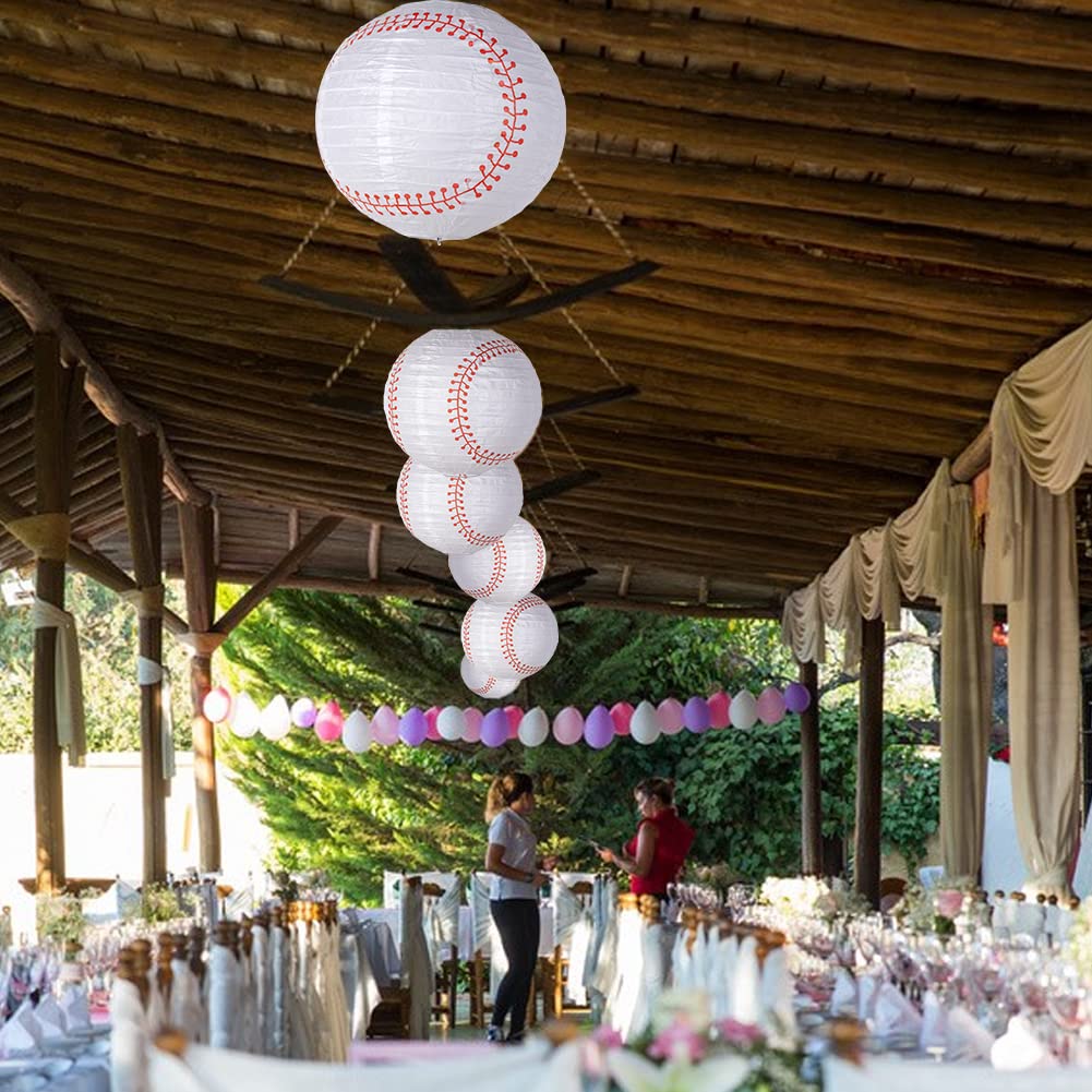 Easy Joy 8 Inch Baseball Paper Lanterns Sports Team Party Baseball Hanging Lantern Softball Party Decorations 6 Pieces