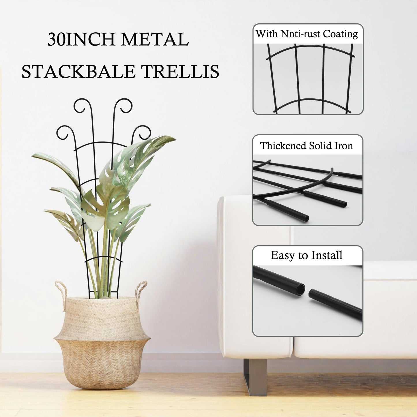 30 Inch Trellis for Climbing Plants Indoor 3 Pack Indoor Plant Trellis for Potted Plants Metal Garden Trellis for pots Indoor Outdoor for Monstera Pothos Vine Ivy Hoya(30inch Black)