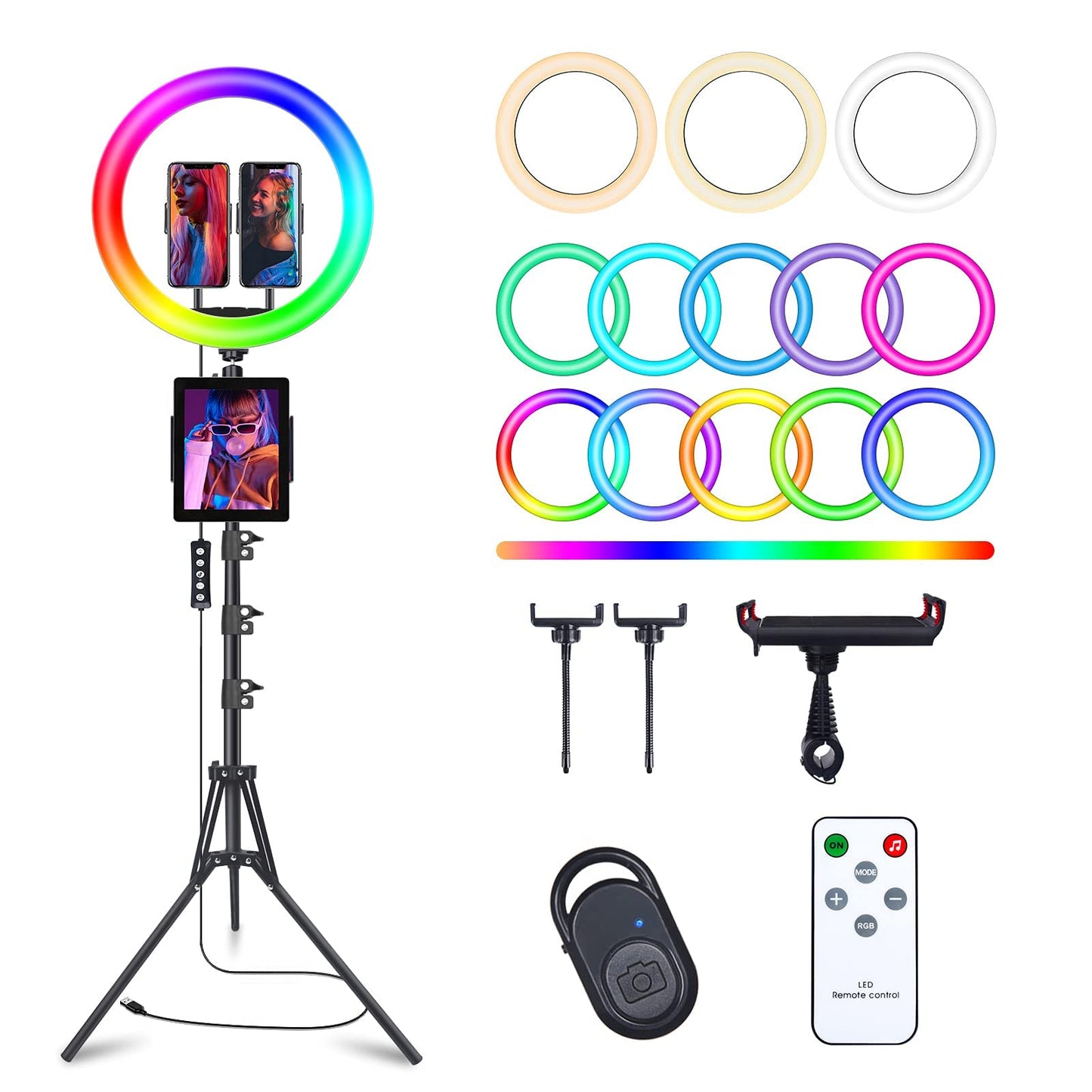 Herrfilk 13" Ring Light with Tripod Stand & Phone Holder, LED Ring Light for Phone with 3 Light Color Temperatures, 12 Brightnesses, 48 RGB Light Modes, Ringlight for Selfie, YouTube, Tik Tok
