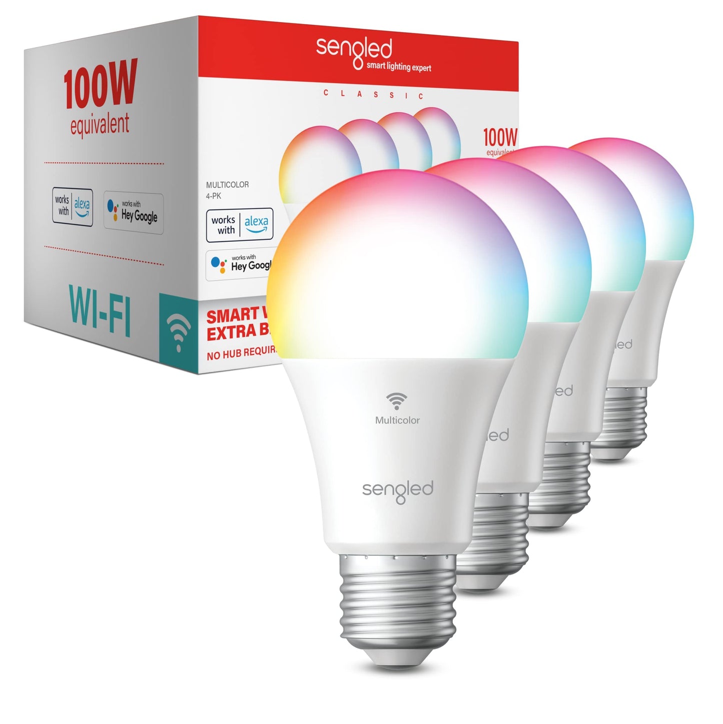 Sengled WiFi Color Changing Light Bulb, Alexa Smart Light Bulbs that Compatible with Alexa & Google Assistant, A19 RGB No Hub Required, 75 W Equivalent 800LM CRI>90, Set of 4