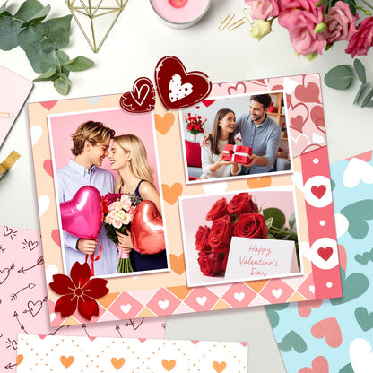 Konsait 24 Sheet Valentine's Day Pattern Paper Love Scrapbook Supplies Single Sided 6x6 Scrapbook Paper Valentine Supplies for Diy Making Greeting Cards and Decorating Photo Albums