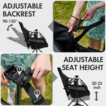Portal Hammock Camping Chair, Portable Outdoor Swinging Chairs, Rocking Chair for Adults with Adjustable Back and Height for Lawn, Backyard, Patio, Supports 400 lbs, Mesh High Back, Black, 2 Pack