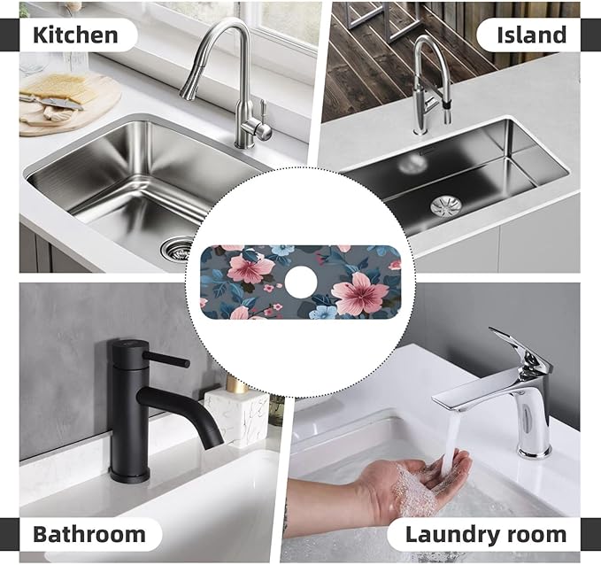 Women Girls Flower Kitchen sink faucet pad, strong water absorption, anti slip