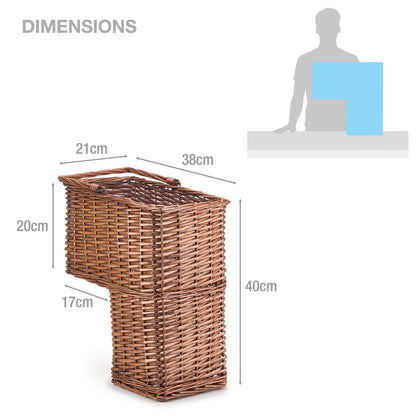 Woodluv L-Shape Large Wicker Step Basket With Insert Handle, Step Tidy Storage Basket, Bin for Laundry, Toys, Household Items, Staircase Storage Basket Organiser, Natural, 38 x 21 x 40 cm