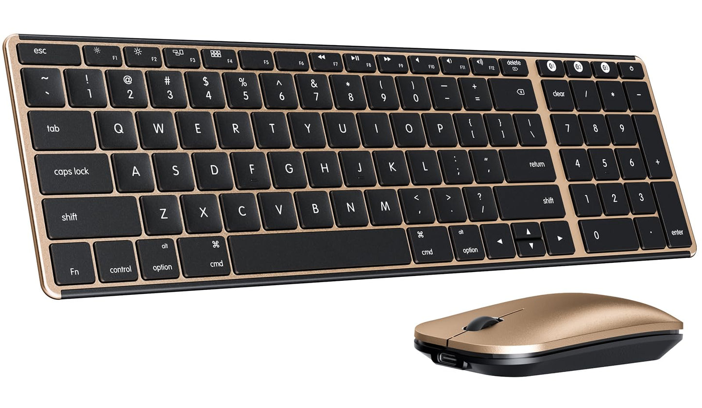 seenda Bluetooth Keyboard and Mouse for Mac, SKM64-2 Multi-Device Rechargeable Slim Wireless Keyboard Mouse Stainless Steel Full Size, Compatible with MacBook Pro/Air, iPad, Mac - Space Gray