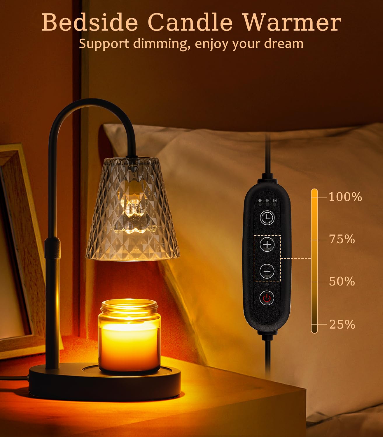 Candle Warmer Lamp Electric with Timer Candle Burner Lamp Shade Top Flameless Jar Height Adjustable