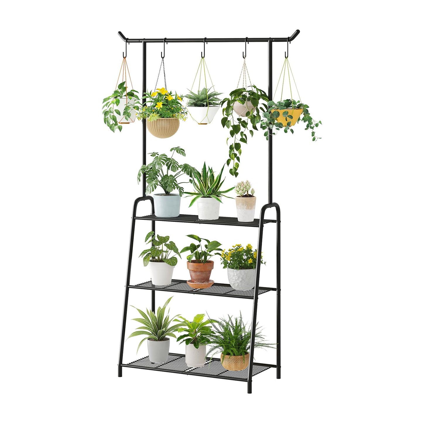 Kitsanery Plant Stand Indoor Outdoor,Metal Plant Stands for Multiple Plants,3 Tier Tall Hanging Plant Shelf,Large Heavy Duty Flower Holder Ladder Plant for Living Room, Patio, Balcony (Black)