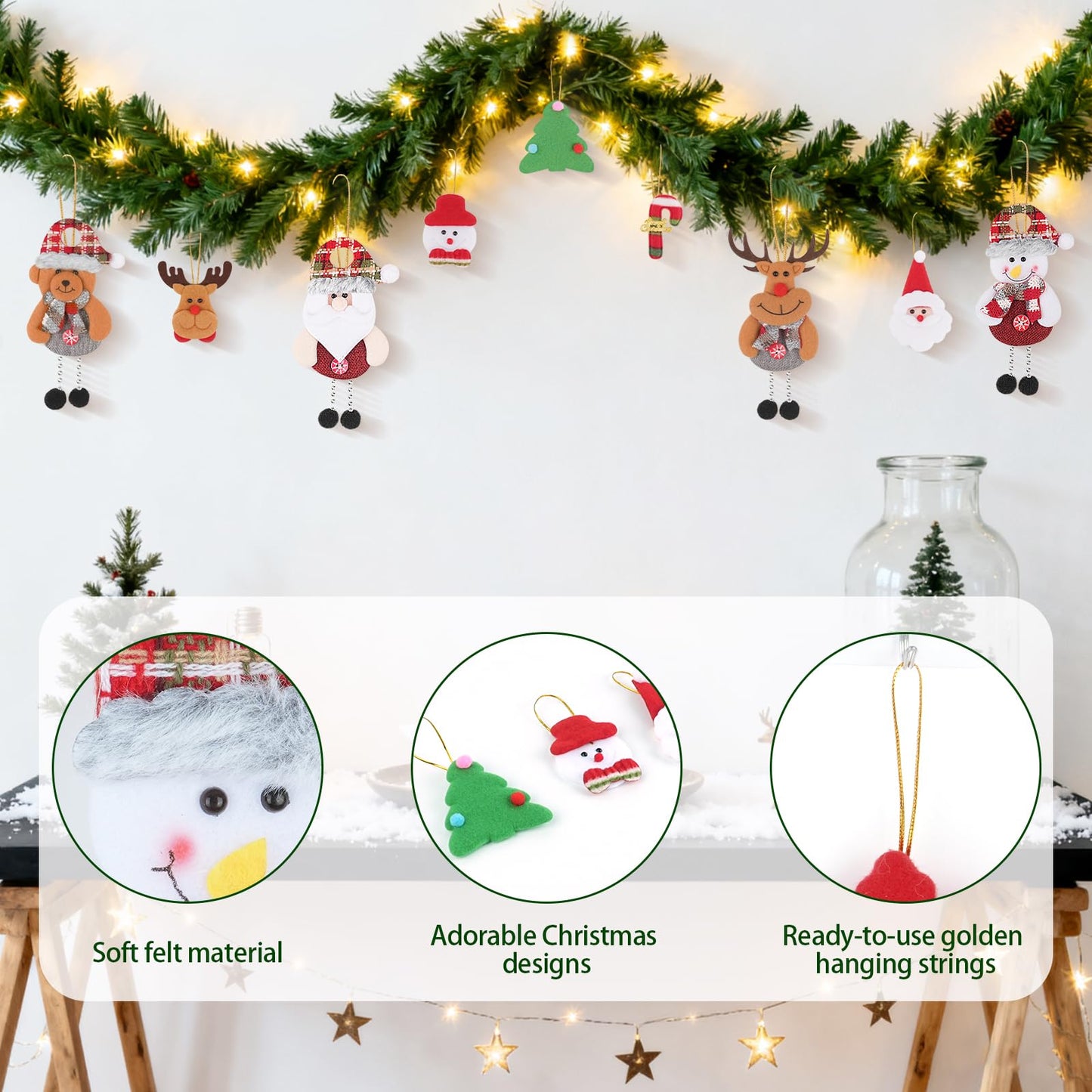10-Piece Christmas Felt Ornament Set, Featuring Plush Santa Claus, Snowman, Reindeer, and Bear Ornaments, Suitable for Christmas Tree, Home, and Party Decoration (10 Different Designs)