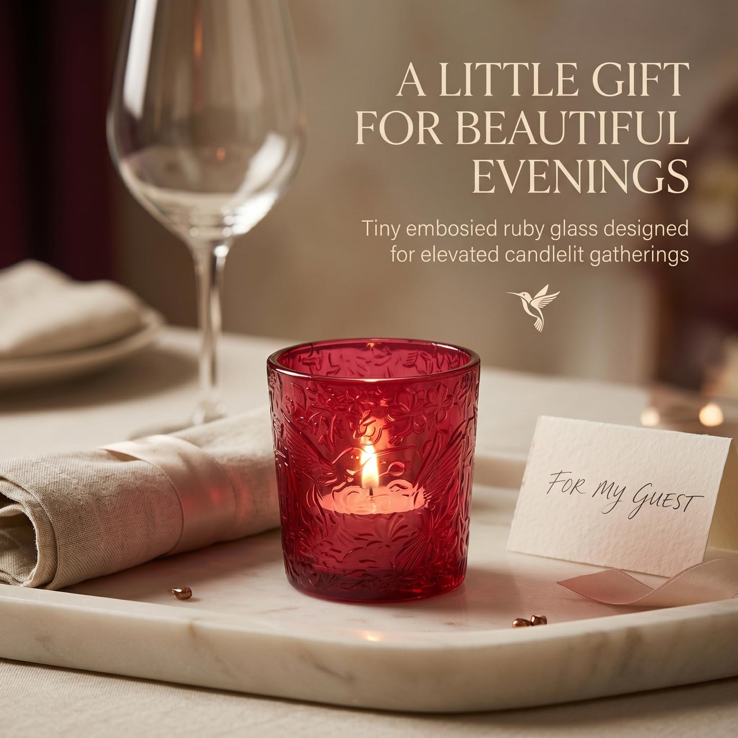 Ruby Red Hummingbird Tealight Holders, 6 Pack