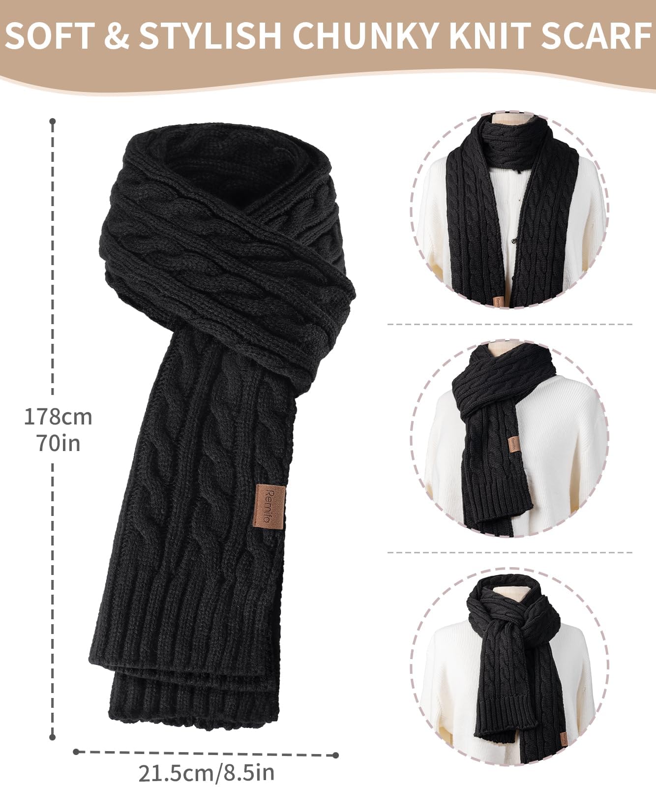 Women Beanie Hat Scarf Gloves Set, 3 PCS Winter Warm Pom Pom Beanie Hat Skull Cap Long Knit Neck Scarf & Touchscreen Gloves Set for Cold Weather, Christmas Holiday Gifts for Mom Wife Friend Sister Her
