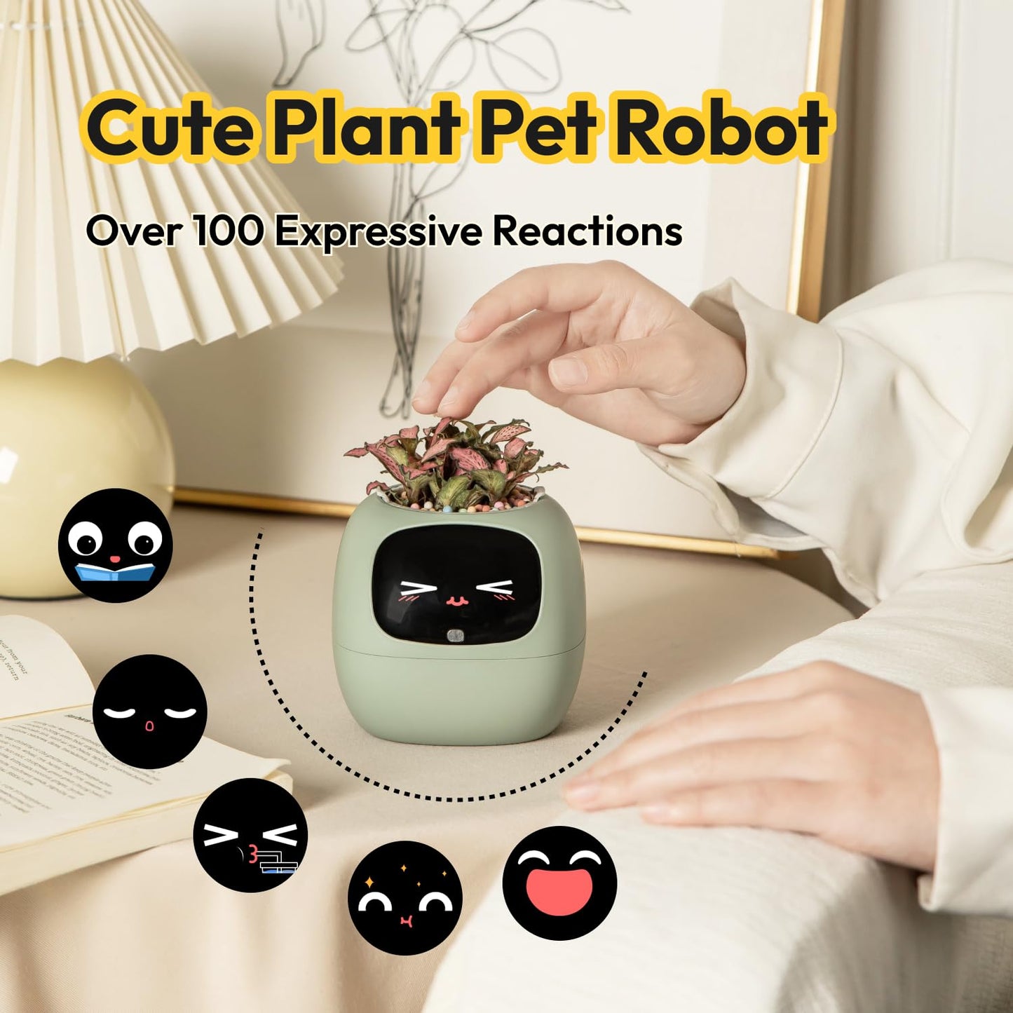 PLANTSIO Ivy Interactive AI Desk Companion, Smart Plant Pet with 100+ Expressions, Cute Indoor Planter for Office Decor, Unique Gift for Plant Lovers & Coworkers(Lemon)