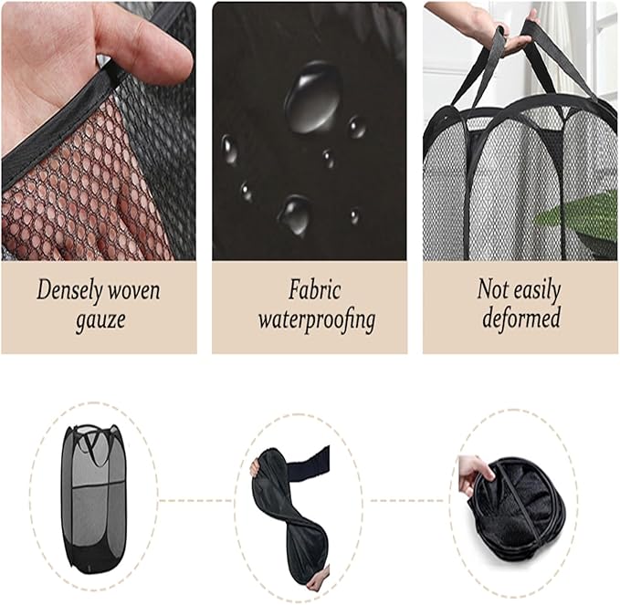 The upgraded pop-up laundry basket features a breathable side pocket mesh design