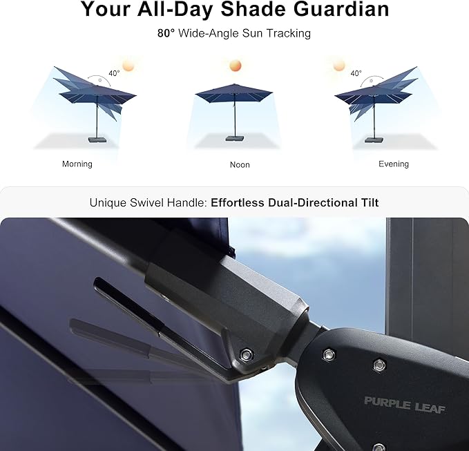 PURPLE LEAF 8' X 8' Tilting Patio Umbrella with Base Outdoor Cantilever Swivel Square Umbrella with Tilt Aluminum Offset Umbrella with 360-degree Rotation for Garden Deck Pool Patio Navy