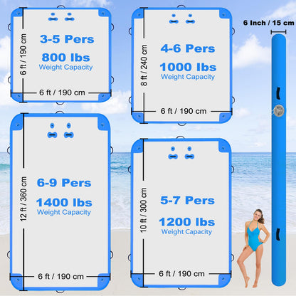 GZKYYLEGS Inflatable Floating Dock, 8 ft x 6 ft Inflatable Water Platform Swim Dock Mat with None-Slip Surface,6 Inch Thick PVC Construction,Floating Platform for Pool Beach Ocean