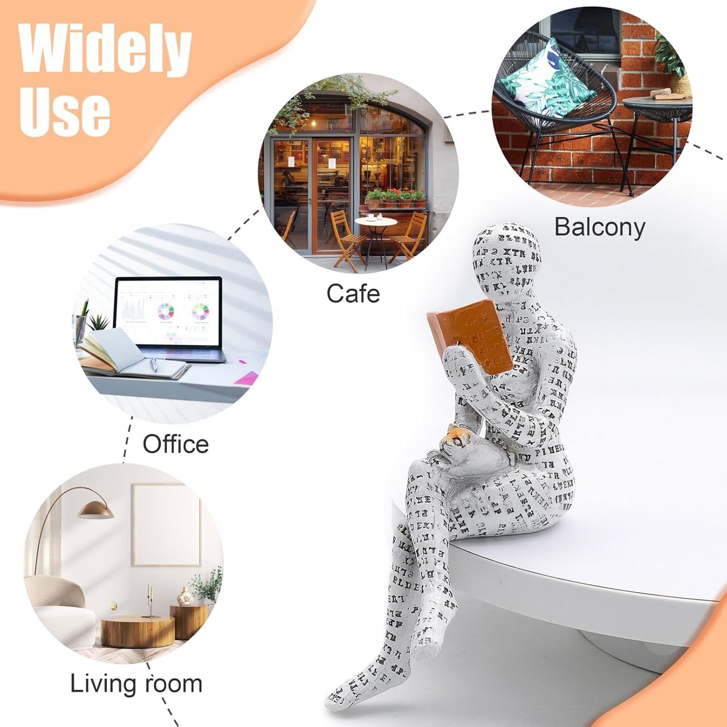 JLNGTHONG Reading Women Figurine, Thinker Statue Modern Art Sculpture Resin Abstract Collectible Figurines for Console Table Bookshelf Shelf Office Coffee Table Home Decoration (Seated Position)