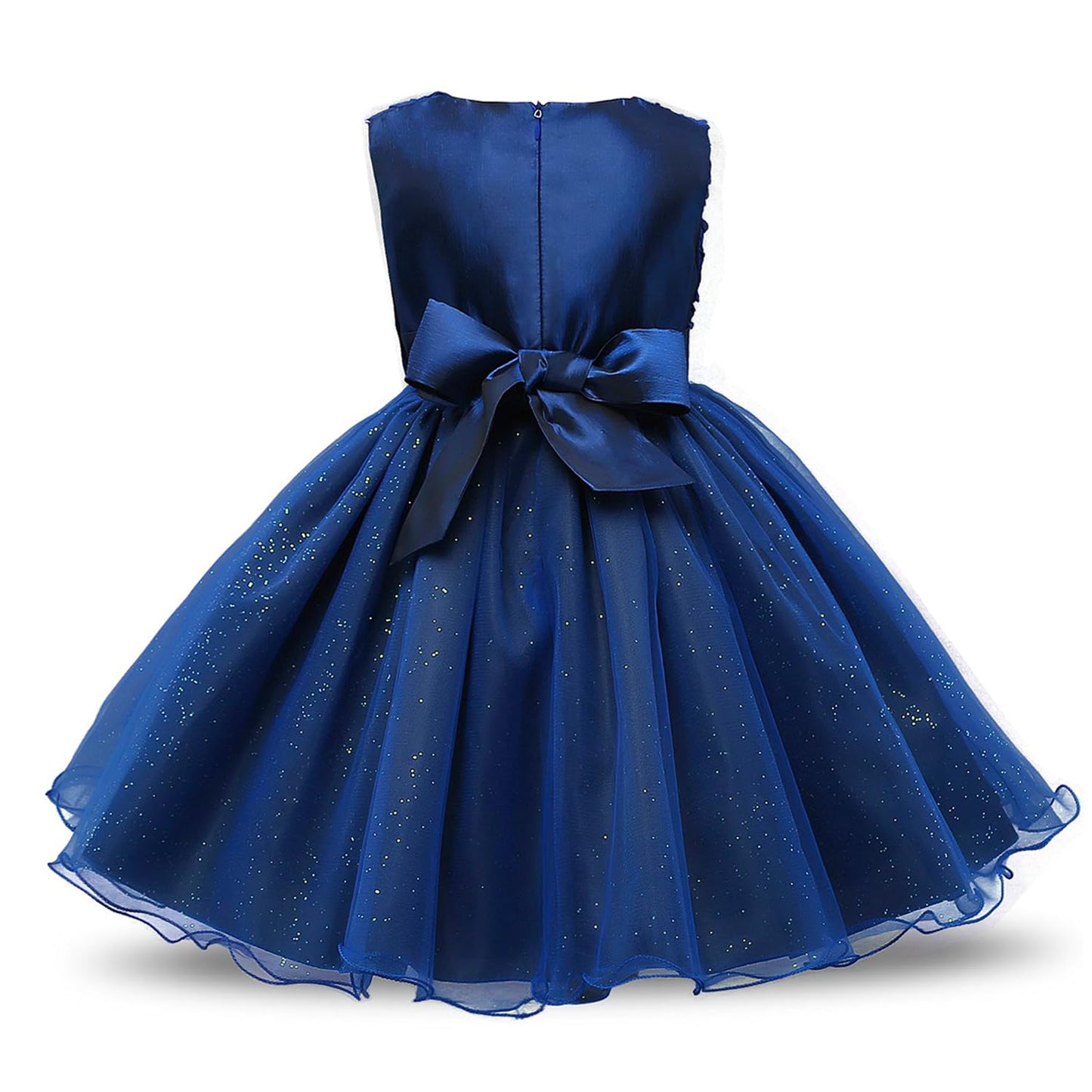NNJXD Girl Sleeveless Lace 3D Flower Tutu Holiday Princess Dresses Size 7-8 Years Deep Blue