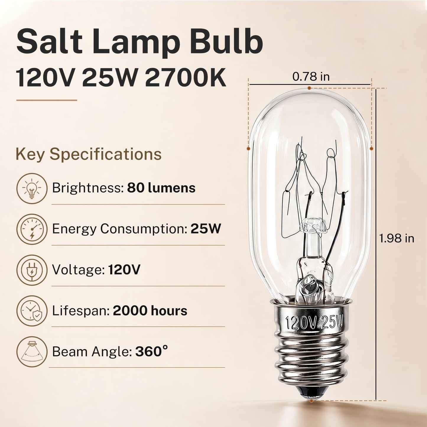 FRIGESWIFT Salt Lamp Bulb 25W, E12 T20 Candelabra Base Bulb for Himalayan Salt Lamps, Wax Warmers, Night Lights & Bathroom Lights, 120V 2700K Clear Glass - Pack of 14