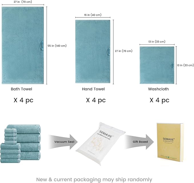 SEMAXE 12-Piece Family Bathroom Towel Set