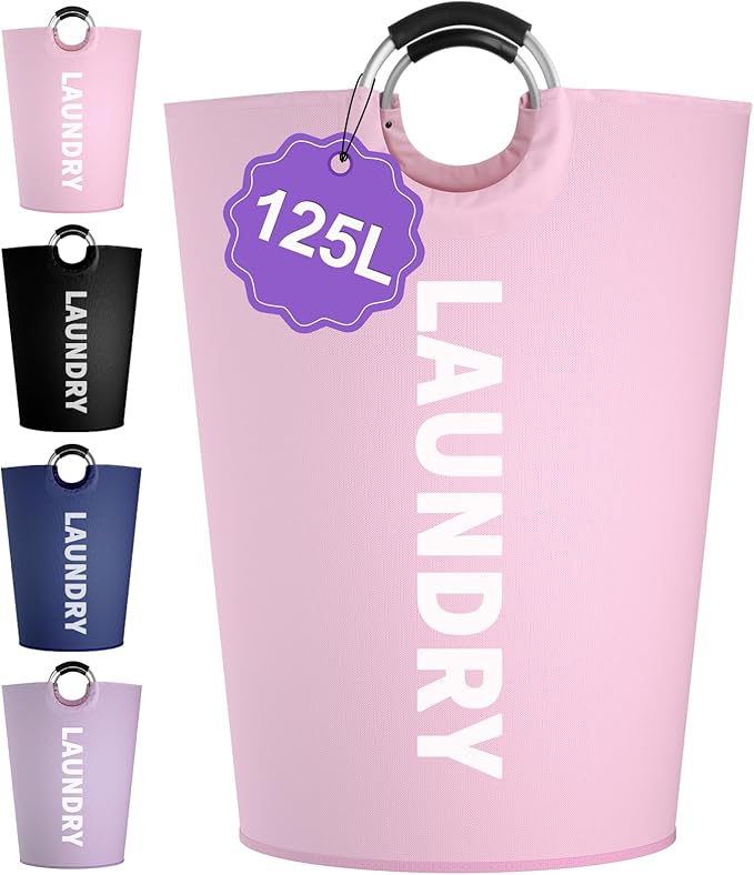 125L Pink Laundry Basket, Extra Large Clothes Basket