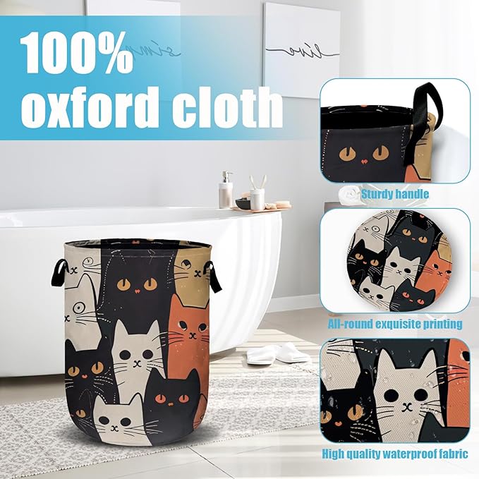 Watercolor Funny Cat Laundry Basket, Laundry Hamper Collapsible Oxford Cloth