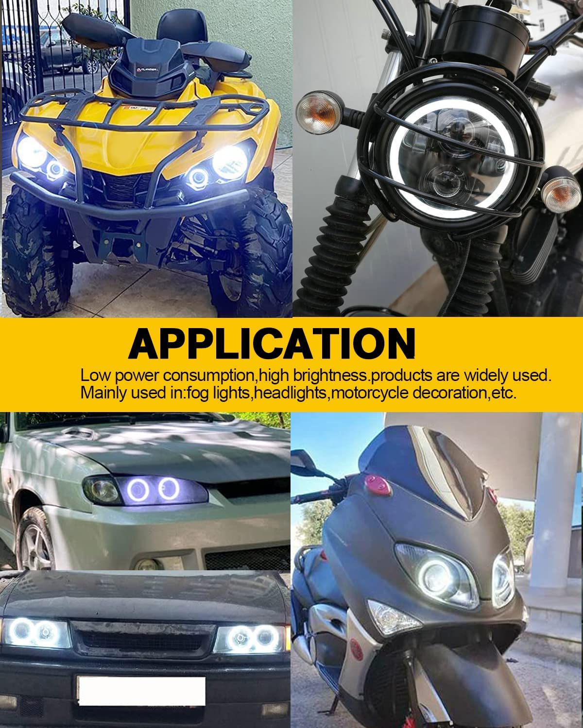 Qasim 1-Pair White 120MM 93SMD COB LED Halo Ring Angel Eyes Led Headlight Warning Light with lampshade Cover 12V 24V