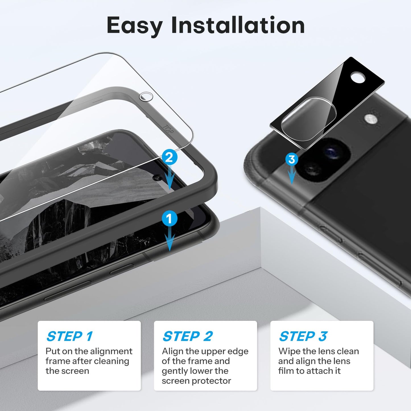 OMOTON 3+2 Pack for Google Pixel 9 Pro Screen Protector, 3 Pack Tempered Glass Screen Protector & 2 Pack Camera Lens Protector for Pixel 9 Pro 2024 6.3-inch, Case Friendly (Not for Pixel 9/9 Pro XL)