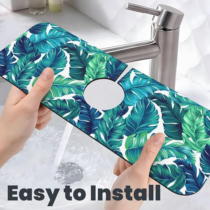 Green Tropical Palm Leaf Summer Kitchen Sink Splash Guard Faucet Mat 1 Pcs