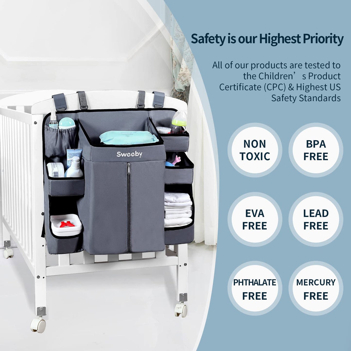 Sweeby Diaper Organizer for Changing Table and Crib - Nursery Diaper Stacker Hanging Caddy for Baby Essentials