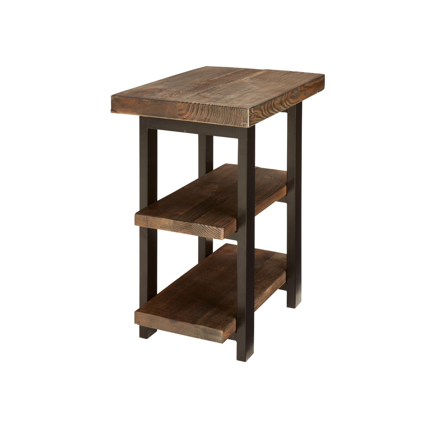 Alaterre Furniture Pomona Living Room 3-Tier Solid Wood End Table with Metal Legs & Storage Shelves – Modern Rustic Industrial Space-Saving Side Table or Nightstand (Rustic Brown)
