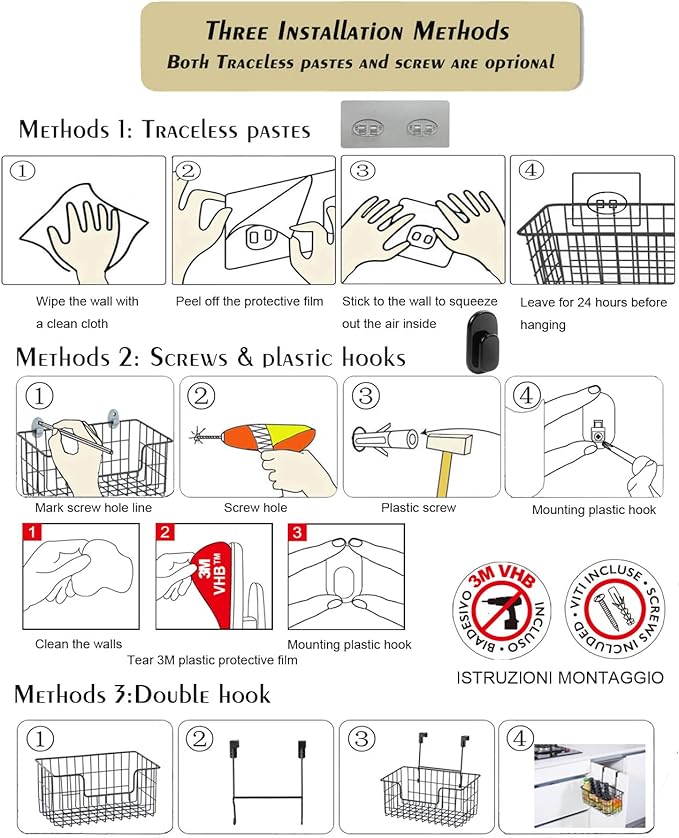 Wire Storage Basket 2 Packs, Wall Mounted Kitchen Bathroom, Hanging Cabinet