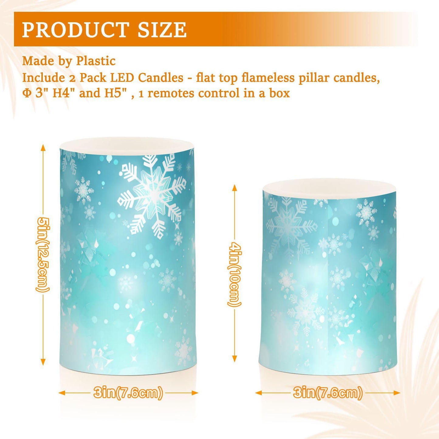 senya Christmas Lights Flameless Candles Teal Turquoise Snowflake Pillar Candles Set of 2 Battery Operated Remote Control Warm Lights Home Decor