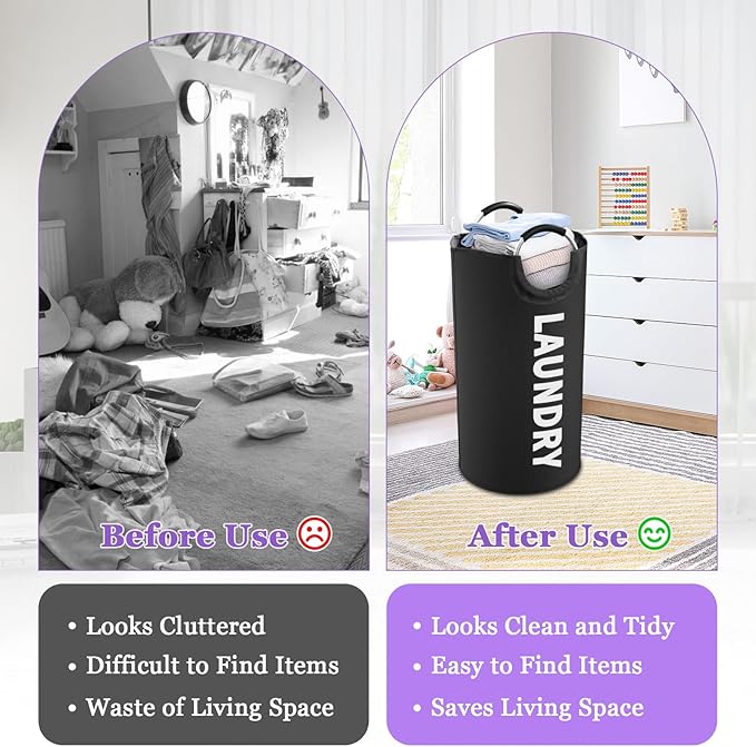95L Large Laundry Hamper for Adult, Foldable Black Laundry Basket